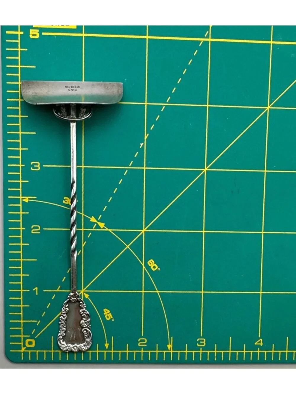 Antique P&P Sterling Silver Food Pusher Ornate Handle Monogrammed 